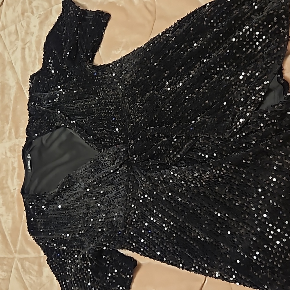 Boohoo Black Wrap Dress With Sequence